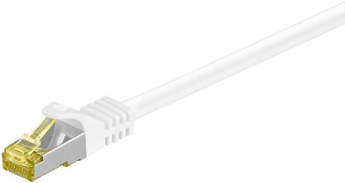 Cable de conexión RJ45 con cable raw CAT 7, doble blindaje, S-FTP hasta 600 Mhz, cable de cobre libre de halógeno, contactos dorados, 3 metro, blanco