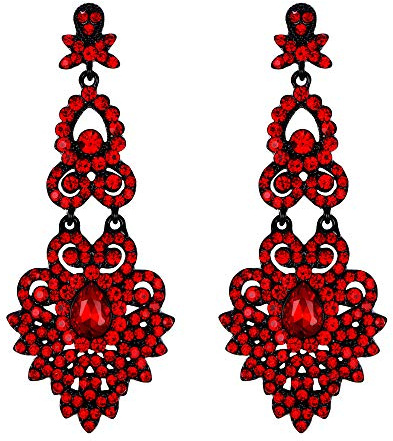 EVER FAITH® Femme Boucle d'Oreille Vintage Bijou Mariage Cristal Autrichien Strass Orné Goutte d'Eau Fond Noir Rouge