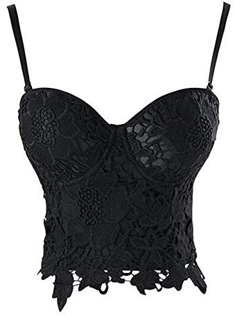 Woboren Femmes Débardeurs Crochet Réservoir Camisole en Dentelle Vest Blouse Corset Bra Crop Top (Noir, S)