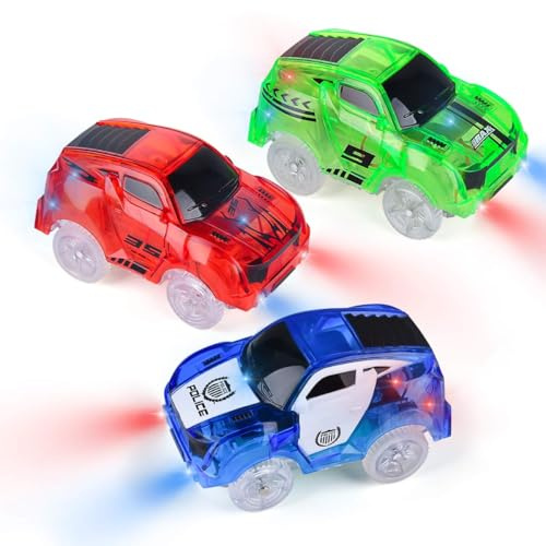 Funkprofi Coche de Carreras eléctricos circuitos de Coches niño Coche Luminoso Pistas Coche Paquete de 3 Juguetes Coches Pista Auto Coche Coche ferrocarril con 5 Luces LED