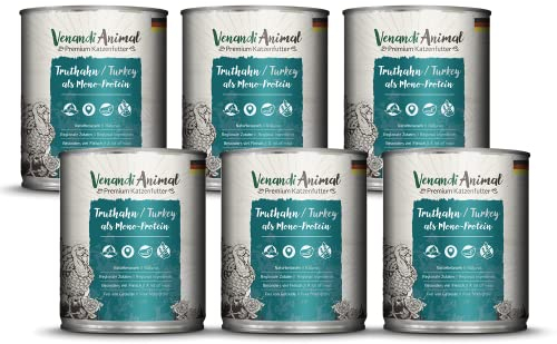 Venandi Animal - Premium Nassfutter für Katzen - Truthahn als Monoprotein 6er Pack (6 x 800 g), getreidefrei, Monoprotein