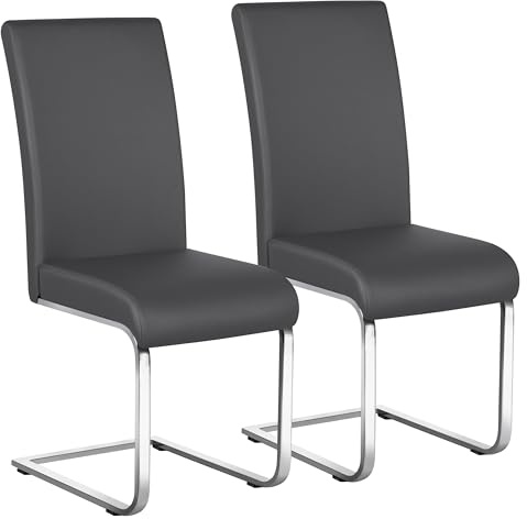 Yaheetech Lot de 2 Chaises de Salle à Manger en Similicuir Capacité 135kg Hauteur de Siège Rembourré 47cm Gris