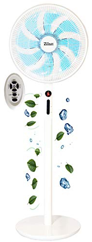 Zilan, Standventilator 3 in 1 mit digitalem Display, Fernbedienung, 8 Klingen, oszillierender Kopf, 3 verschiedene Größen, 60 Watt, weiß, Modern