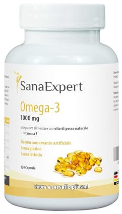 SanaExpert Omega-3 - Integratore Naturale con Acidi Grassi Omega-3 DHA ed EPA - Per Memoria e Sistema Immunitario - 120 Capsule - Prodotto in Germania