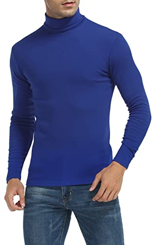 MLANM Men's Turtleneck Jumper Slim Fit Tops Turtleneck Long Sleeve Shirts, Royal Blue M