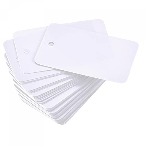 sourcing map Étiquettes Expédition Plastique Vide Étanche Œillet Trou, pour Produit Identification Étiquettes, Valve Marquage, Étiquetage Externe, 30 x 50mm Blanc Paquet 100