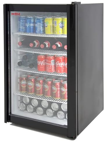 MBH - Nevera expositora profesional 120 litros con puerta de cristal para hostelería. Frigorífico expositor botellero pequeño para bebidas.