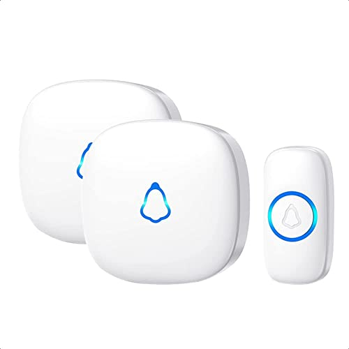 SECRUI Funkklingel Türklingel Set für Haustür, 2 Empfänger + 1 Sender, Funk Tür Klingel, Kabellos Doorbell mit 58 Melodien, 0-120dB 5 Lautstufen, IP55 Wasserdicht, 300 m Reichweite, LED-Licht, Weiß