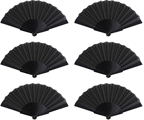 posionks 6 Pezzi Ventagli di Stoffa Nero Ventaglio Pieghevole Stile Vintage per Raffreddamento Estivo, Ballo, Festa
