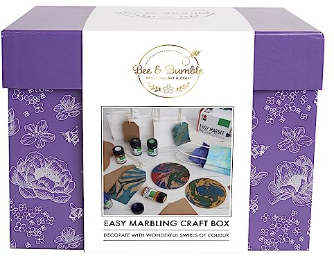 Bee & Bumble Easy Marbling Paint Kit Standard, Easy Marble Paints, 3D Letters, Acrylic Paint 59ml, Paint Brush, Use On A Variety Of Mediums, Simply Apply A Few Drops To Water, Create A Pattern And Dip