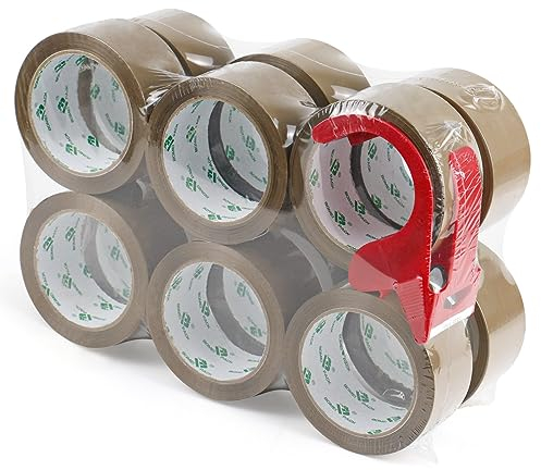 BOMEI PACK 12 Rollen 48mmx66m Braun Paketklebeband Klebeband Packband Paketband Verpackungsband Kartonband Standard 66m lang Verpackungsmaterial für Pakete und Karton