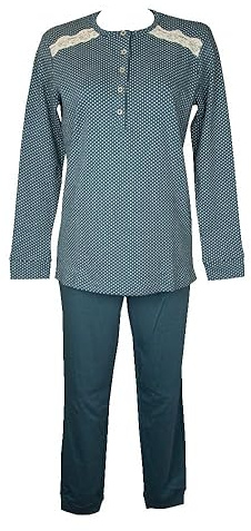 RAGNO Pigiama Donna Serafino Manica Lunga Pantalone Lungo Caldo Cotone Invernale Interlock Articolo DI77NI, 834F Fantasia Real Teal, 46