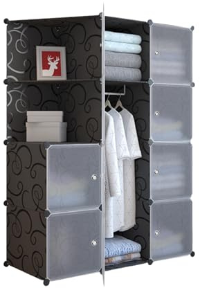 XOKOTAKI Armario Modular. Estantería de Módulos. Organizador Modular de Ropa. Ropero para Hogar. Estante de Almacenamiento para Dormitorio, 12 Módulos, 1 Barras, 140x105 cm.