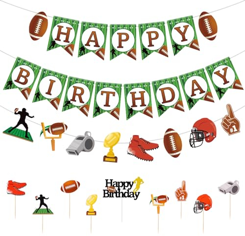 Rugby Birthday Party Decorations Include Rugby Happy Birthday Banners Cake Toppers Bunting Decorations for Party Rugby Themed Party Supplies for Sports Kids Adults Baby Shower (126827)
