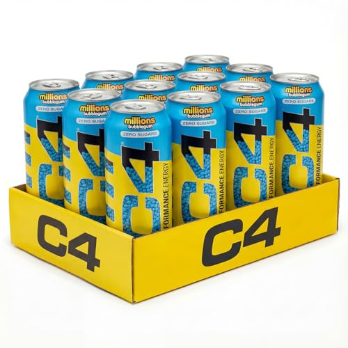 C4 Performance Energy Drinks Millions Bubblegum 500ml (12 Pack) | Sugar Free Energy Drink with 160mg Caffeine, 250mg Betaine, 1050mg Taurine | Low Calorie Fizzy Drinks for On The Go Energy and Focus
