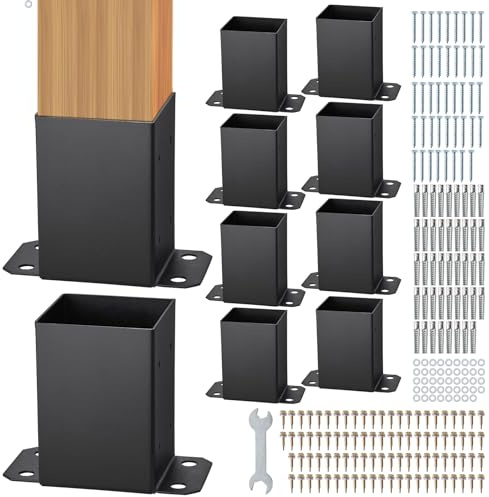VEVOR 4x4 Post Bracket, 10PC Post Base Brackets, Inner Size 3.6x3.6 Heavy Duty Powder-Coated Post Anchor Matte Black Wood Post Brackets for Pavilion Deck Railing Support Deck Base Plate