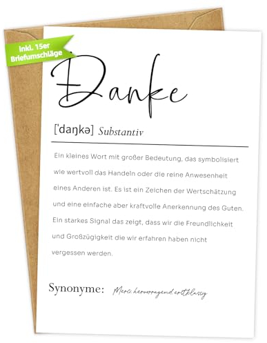 WenmthG - 15er Danke Karte A6 (inkl. 15er Briefumschläge) - Dankeschön Geschenke - Dankeskarten Definition - kleines Dankeschön für Kollegen - Abschiedskarten Büro und Arbeit