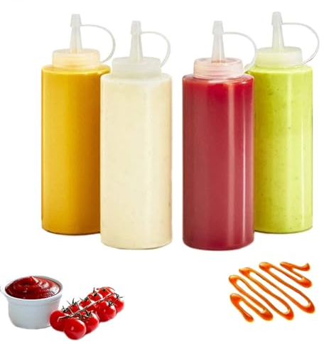 Anicy 4 Stück Squeeze Flasche - Quetschflasche 500ml, Dosierflasche mit Kappen, 16oz Plastikflaschen zum Befüllen, Quetschflasche für Ketchup, Grill, Saucen, Sirup, Dressings