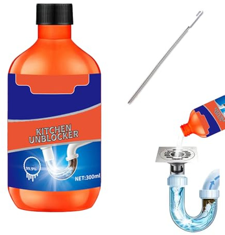 Landrain Detergente per tubi da 300 ml, per cucina, lavelli, scarichi, viene fornito con 1 spazzola per tubi