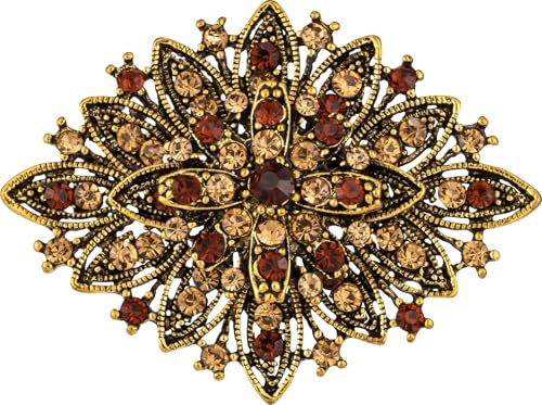 HAISWET Vintage Art Deco Crystal Rhinestone Brooch Pin for Women Brown