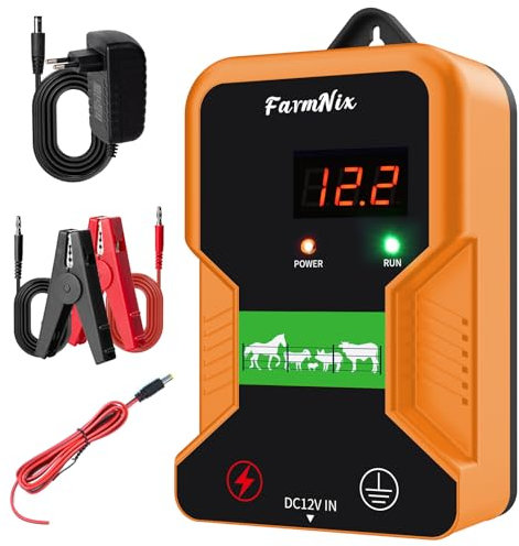 Weidezaungerät 12V mit LED Anzeige, 2J 15 KM 230V Elektrischer Weidezaun, Elektrozaun für Hunde, Wasserdicht Weidezaun Elektrisch für Schutz von Nutztieren, Haustieren, Geflügel, Hausweide, Gärten