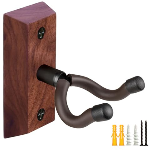 Guitar Wall Mount, Black Walnut Wood Guitar Hanger, U-Shaped Guitar Wall Hanger Mount, Guitar Holder Hook Stand Wall Mount Guitar Accessories for Acoustic, Electric Guitar, Banjo, Bass, Ukulele