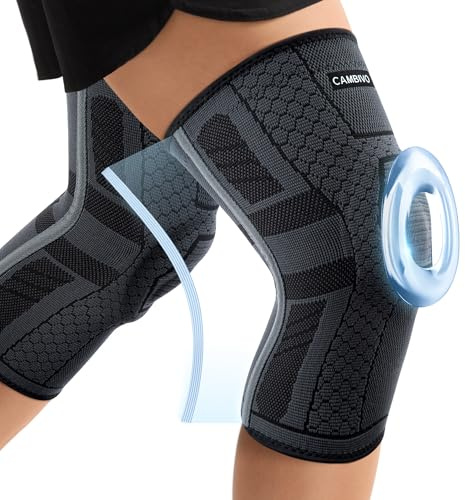 CAMBIVO 2 Pezzi Tutore Ginocchio con Stabilizzatori Laterali In PMMA e Gel Pad Rotulea, Ginocchiera Ortopedica Compressione Elastica per Legamenti, Menisco, Sportivo, Palestra, Pallavolo