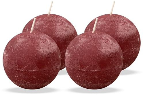 Brandsseller Juego de 4 velas esféricas de 9 cm de diámetro, velas rústicas redondas y teñidas de parafina, larga duración de combustión, velas decorativas para Navidad, corona de Adviento, decoración