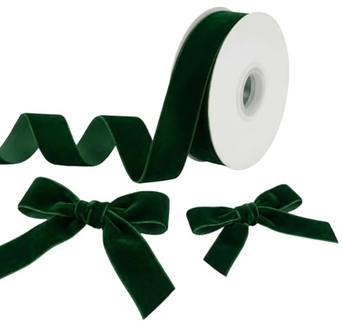Nastro in velluto verde scuro, 10 m, largo 20 mm, elegante, per fiocchi regalo, decorazioni per feste, bouquet floreali, artigianato per matrimoni (2 cm x 10 m, verde scuro)
