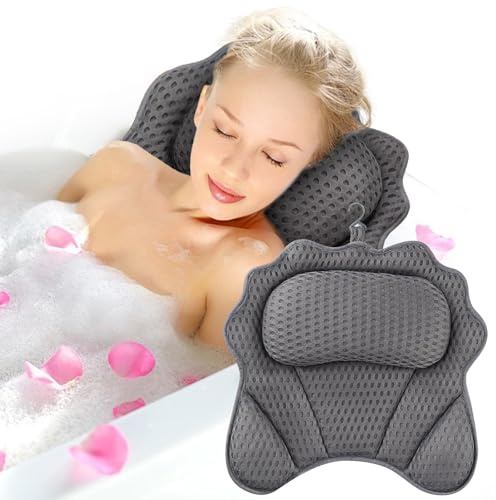 KOMUNJ Bath Pillow Ergonomic Luxury bathtub pillow with head, Neck, Shoulder and back support, 4D bath pillows for tub with 6 Powerful Suction Cups, Fits all Bathtub