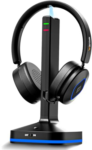 Wantek Cuffie wireless con microfono – 45+ Playtime Bluetooth o USB Dongle per PC, connessione multipunto a computer e cellulare, cuffie on-ear cablate o wireless per