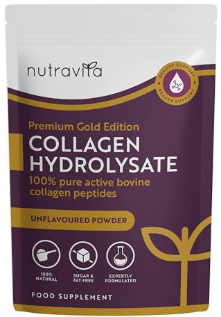 Nutravita Colágeno Hidrolizado en Polvo 300g - 30 Porciones Colageno Peptidos, Sin Sabor - Collagen Peptides Tipo 1 - Péptidos de Colageno Hidrolizado Bovino con 8 Aminoácidos Esenciales
