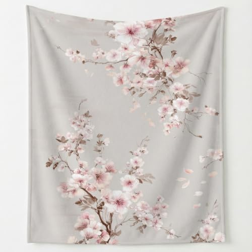 Générique Romantisk blommig pläd flanellfleecefilt, eleganta blommor kronblad grenar, sofftäcke, sängskydd, mjuk filt för vuxna och barn, 130 x 150 cm, rosa