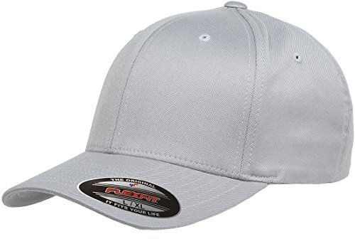 Flexfit Men's Wooly Combed Twill Fitted Baseball Cap, Silver, Small-Medium