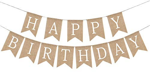 HAPPY BIRTHDAY Banner Dekorative Rustikal Leinen Buchstaben Wimpel Girlande, mit 13 flaggen und 4 M Jute Seil, für Geburtstagsparty Gartenparty Home Wandbehang Props Deko Glänzende Indoor