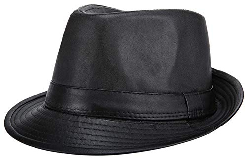 DongBao Chapeau Homme Cuir Faux Fedora Trilby Jazz Chapeaux Panama Classique Chapeau Mafia Gangster