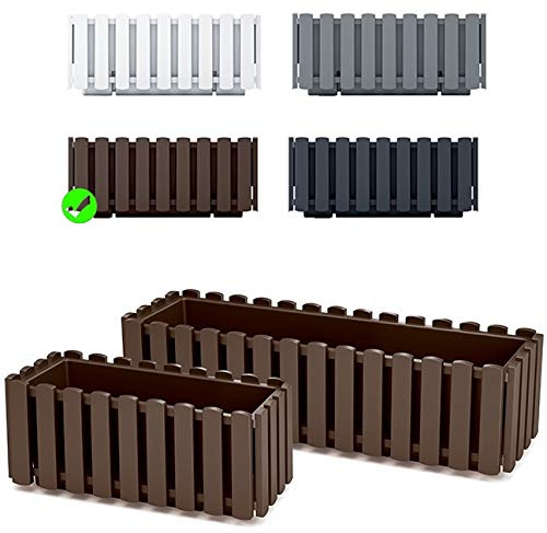 Blumenkasten Blumentopf Balkonkasten Latten-Optik Pflanzkasten Pflanzgefäß Lattenzaun-Design (380 Braun)