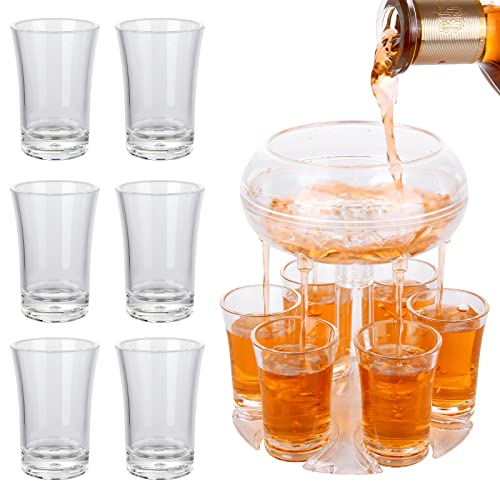 Transparente 6 Schnapsgläser-Spender und Halter, Acryl, 6 Schnapsgläser, Getränkeausgießer, Spender für Party, Zuhause, Trinkspiele