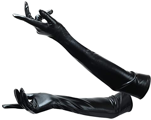 KINBOM Handschuhe Lang, Glänzend Damen Katzenfrauen Accessoires Dehnbar Abendhandschuhe Opernhandschuh Abendparty Tanzhandschuh für Damen (Schwarz)
