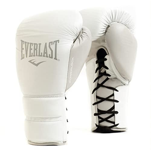 Everlast Powerlock 2 Pro 16oz Schnürhandschuhe, weiße Boxhandschuhe für Sandsack, Pratzen & Sparring, mit Handgelenkstütze, 5-lagigem Schaumstoff & Schnürsystem