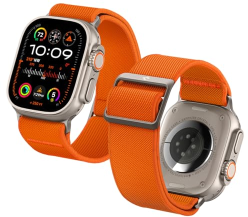 Spigen Lite Fit Ultra Armband Entwickelt für Apple Watch Ultra 2/1 49mm, Serie 10 46mm und Serie 9/8/7/6/5/4/SE 45mm,44mm Einstellbare Nylon-Solo-Strap - Orange