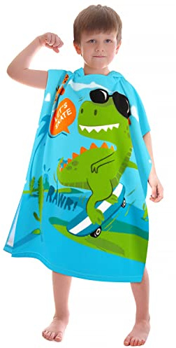 BTNEEU Toalla Infantil con Capucha de Playa Niña Niño Súper Absorbente Poncho Surf para 6 a 12 Años (75 x 150 cm, Dinosaurio)