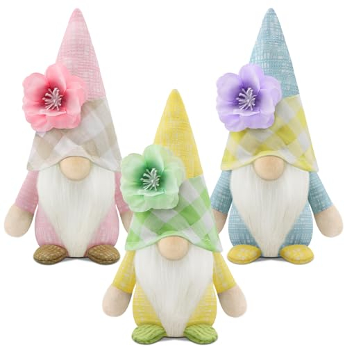Gehydy Decorazioni Primavera Gnomi Set di 3 Pasqua Gnomo Floreale Peluche Home Decor per Casa Cucine 19cm
