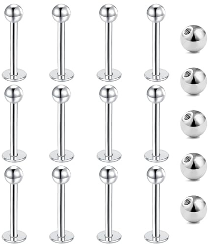 Gojewen 12er Lippenpiercing Stecker 1,2mm Chirurgenstahl Piercing Lippe Labret Helix Tragus Stud Silber 12mm