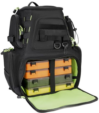 Seaknight Fishing Bag Multifunctional Backpack Waterproof Holdall Tackle Storage Backpack for Carp Fishing Outdoor Camping Hiking (L Size - Black with 4 Boxes)