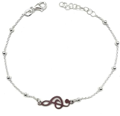 MASBARATA Pulsera Clave de Sol con Bolitas en Plata de Ley