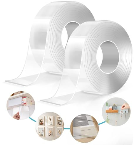 GluTapel Ruban Adhésif Double Face Extra Fort, Adhésif Double Face Puissant, Adhésif Double Face Transparent & Réutilisable, Nano Magic Tape pour tapis de moquette/collage/cadres photos/montage mural