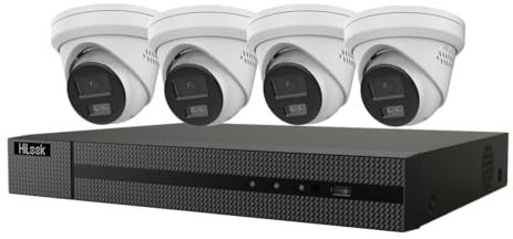 HiLook by HIKVISION Kit PoE avec 4 caméras dôme 6MP avec Slot SD, lumière Hybride avancée, Vision Couleur/IR, détection Intelligente Personne/véhicule, NVR 8CH 4K, Disque Dur 2To, contrôle Mobile
