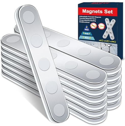 BKSAI Unbreakable Strong Magnet, 12 Pack Self-Adhesive Neodymium Bar Magnets, Powerful Permanent Rare Earth Sticky Magnets for School Office Home Kitchen DIY Tool Room 65x10x2mm (N52-12PCS)