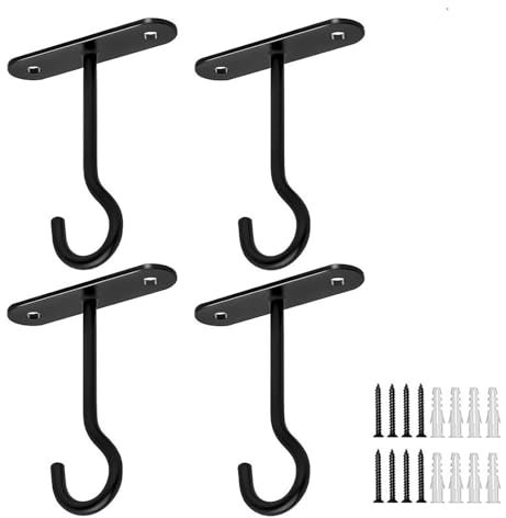 Sqxaldm Lot de 4 crochets muraux de qualité supérieure pour suspensions de fleurs - 10 cm - Noir - Pour suspendre des plantes, des mangeoires à oiseaux et des carillons éoliens - Pour l'extérieur
